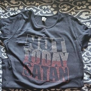 Black Graphic Tee with Rhinestone Design